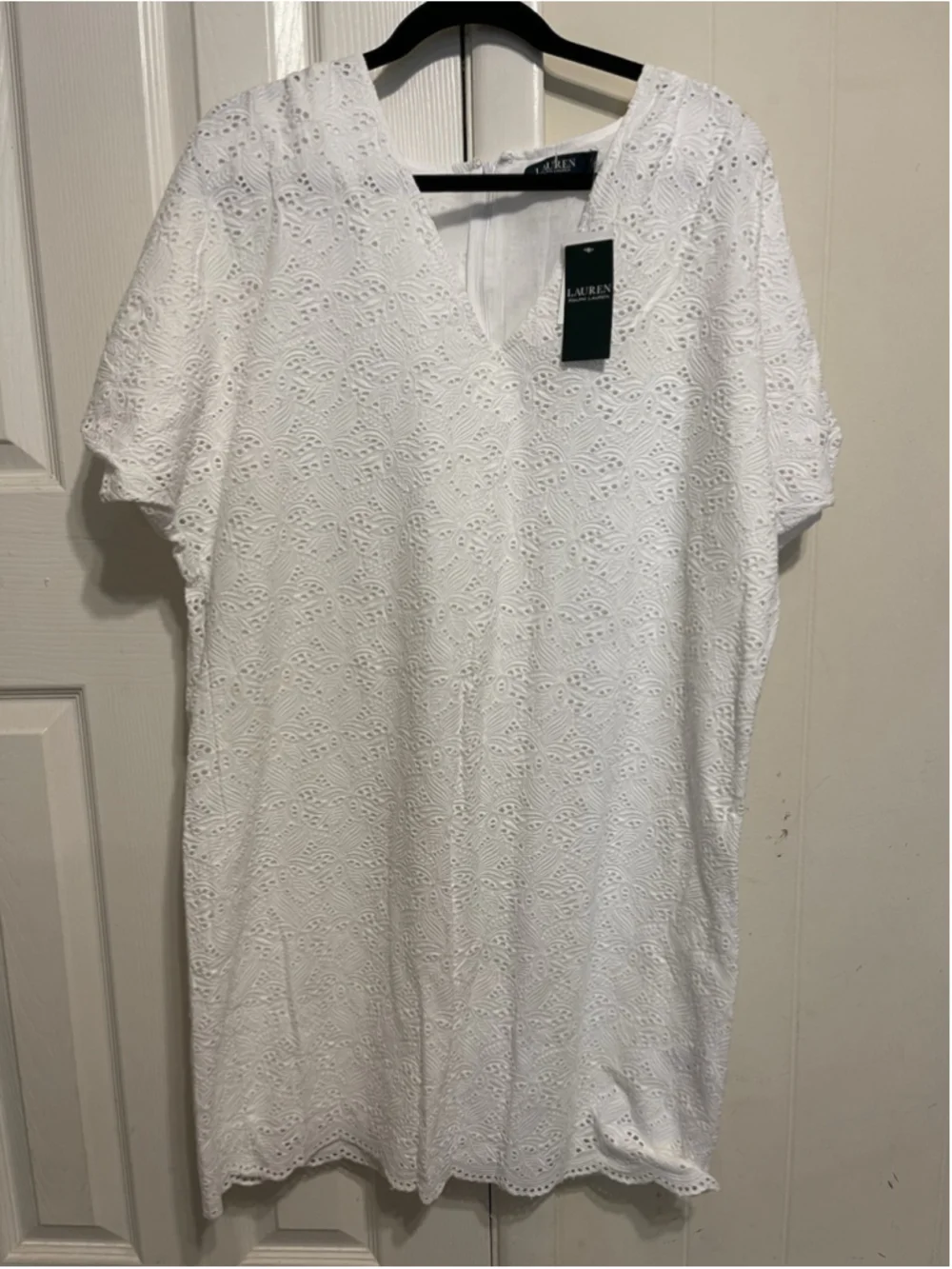 Lauren Ralph Lauren Eyelet Shift 100% Cotton Scalloped Hem Dress 12 NWT